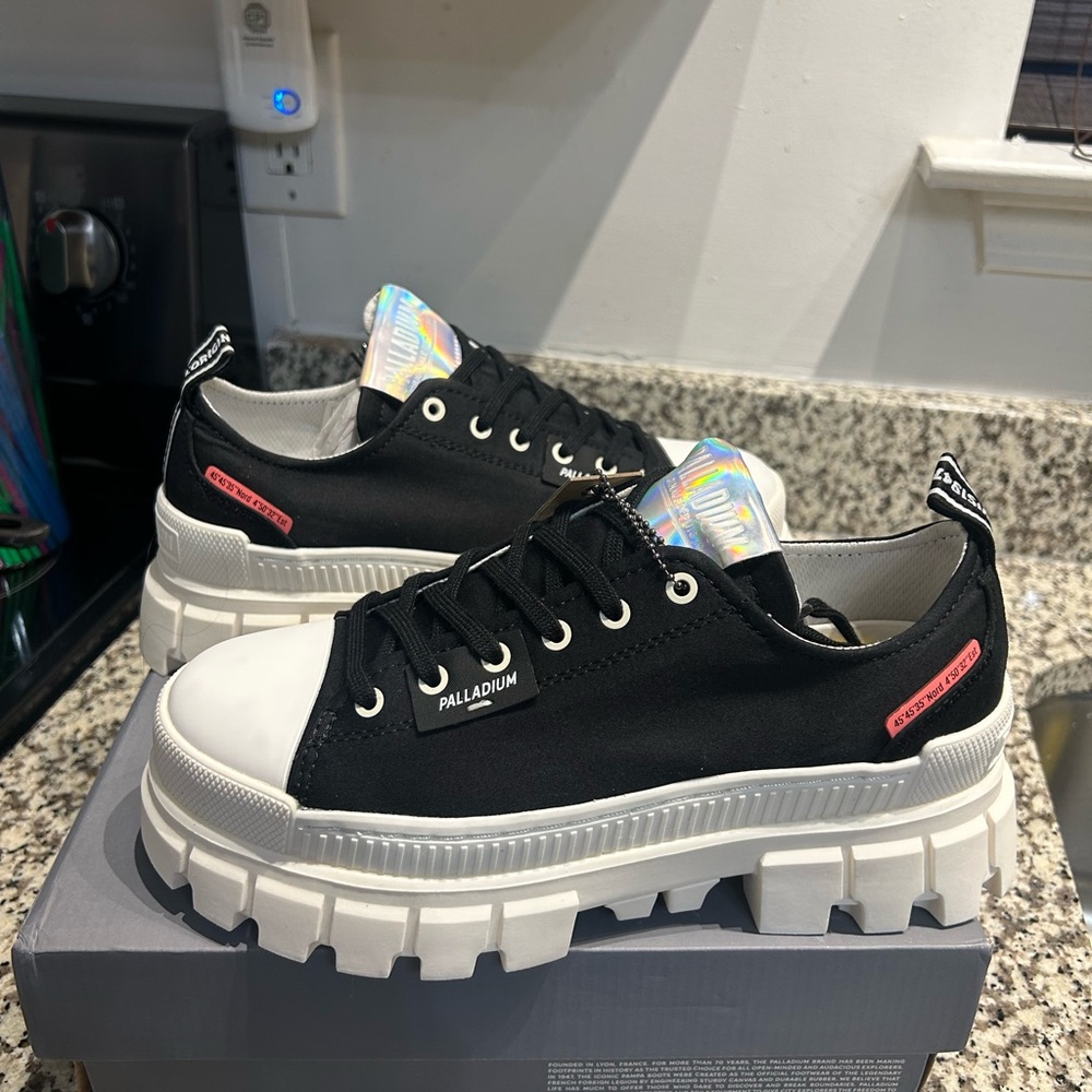 Palladium Black and White Platform Sneakers
